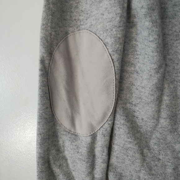 BRUNELLO CUCINELLI Grey 100% Cashmere V Neck Suede Elbow Patch Sweater M - Picture 4 of 6
